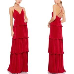 MAC DUGGAL 49083 SPAGHETTI STRAP RUFFLE LAYERED MAXI RED GOWN sz 4